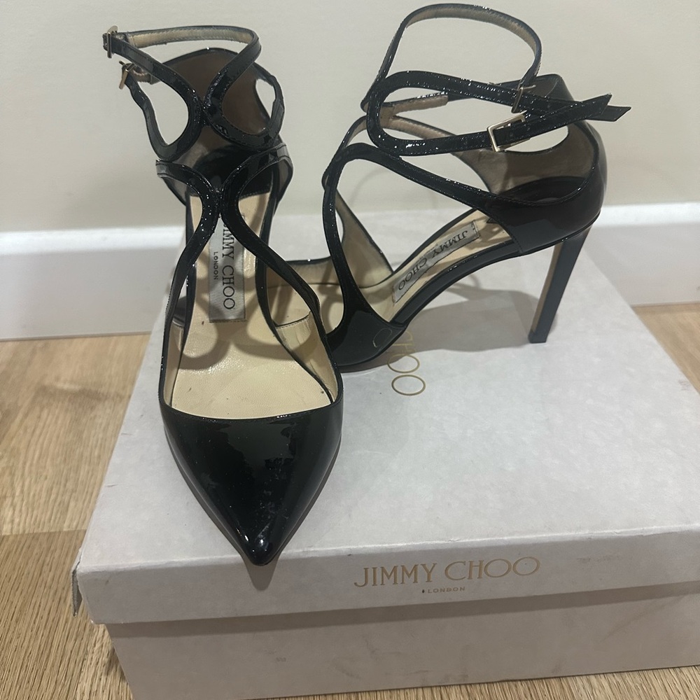 Jimmy Choo Glossy Black Strappy Heels